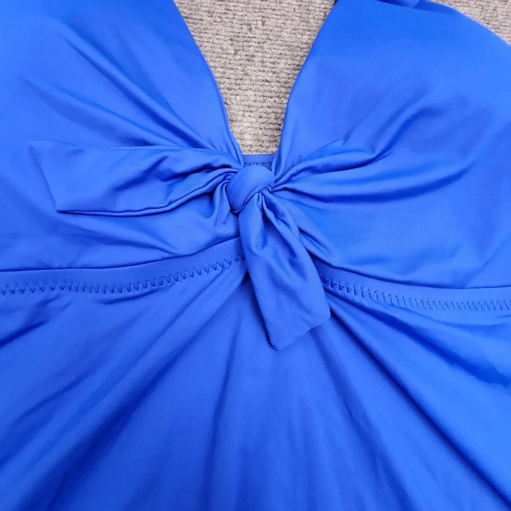 Becca ETC Tankini Top Womens 1X Blue Tie Front Swimsuit Swimwear NEW